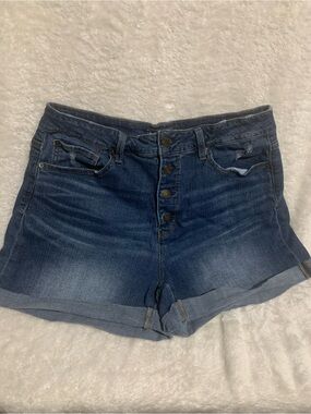 Time and Tru Dark Blue Button-Fly Denim Shorts